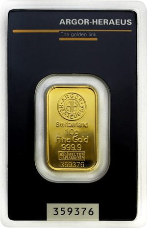 Guldtacka 10 gram Argor Heraeus framsida