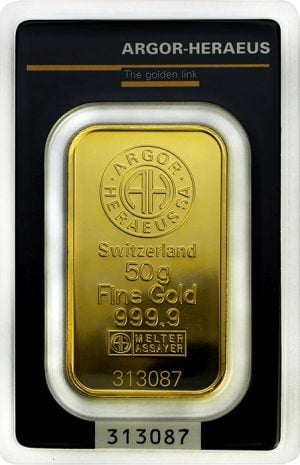 Guldtacka 50 gram Argor Heraeus framsida