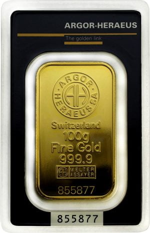 Guldtacka 100 gram Argor Heraeus framsida