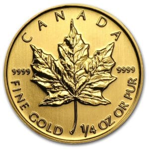Kanadensisk Maple Leaf Guldmynt fjärdedels oz baksida