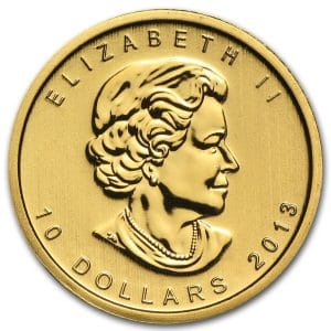 Kanadensisk Maple Leaf Guldmynt fjärdedels oz framsida